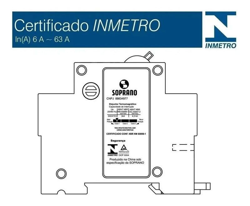 Disjuntor Din Soprano Bipolar De 06a